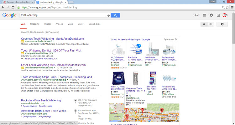 Google Search As Seen For "Teeth Whitening"