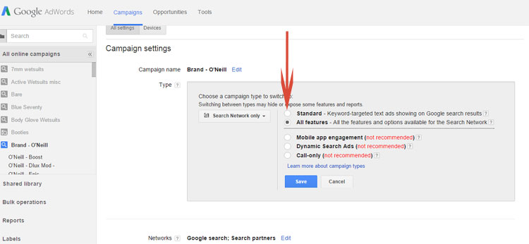 Google Settings - Change From Standard To All Features 