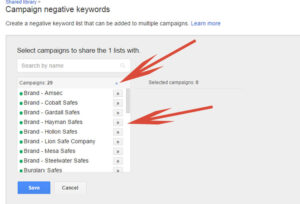 Google AdWords - Selecting Where To Apply A Negative Keyword List