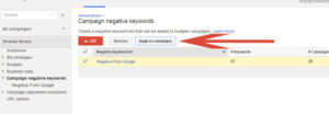 Google AdWords - Apply Negative Keyword List To Campaigns at The Account Level