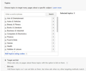 Google AdWords - Topics Window