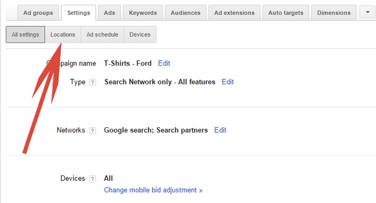 Google AdWords Locations Subtab